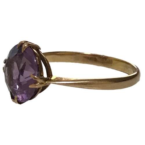 Vintage 2.0 Gram, 9ct Gold Ring: 53mm/6.5 Inches Diameter  with set Amethyst 3.0/0,95mmx 0,53mm