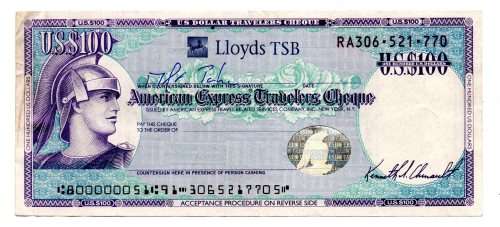 Unissued $100 American Express Travelers Cheque Lloyds TSB