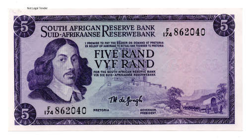 1967 South Africa T W de Jongh, Type 3 First Issue R5 E/A
