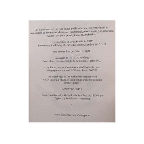 2001 Harry Potter And The Philosopher`s Stone by J. K. Rowling Softcover