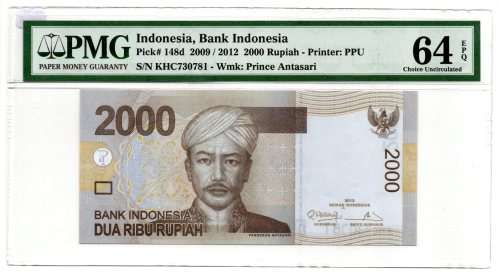 2009/2012 Indonesia 2000 Rupiah Graded 64 EPQ by PMG