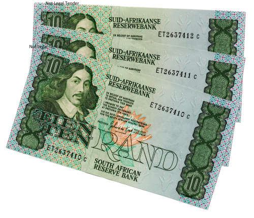 Consecutive lot of 3 x 1985 South Africa GPC De Kock Type 14 Third Issue R10`s `2637410 to 2637412`