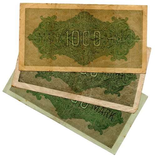 1923 German Berlin Reichsbanknote Set of 3 Varieties of 1000 Marks, Pick#76a White paper, Pick#76b Y