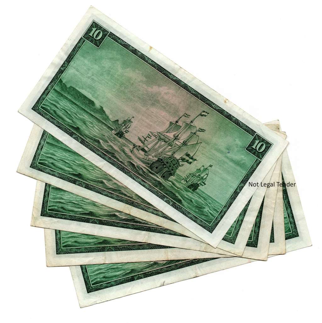 Lot of 5 x 1975 South Africa Type 9, TW De Jongh Third Issue R10`s Mixed Series