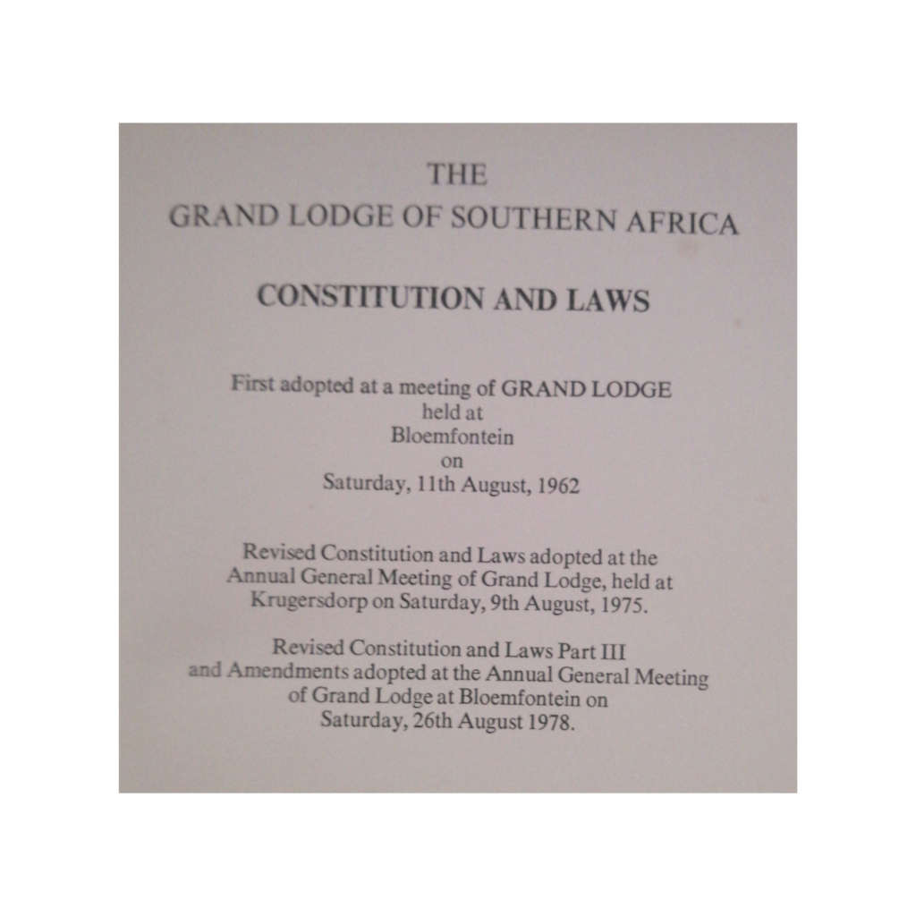1978 The Grand Lodge Of Southern Africa- Consitution And Laws Hardcover w/o Dustjacket