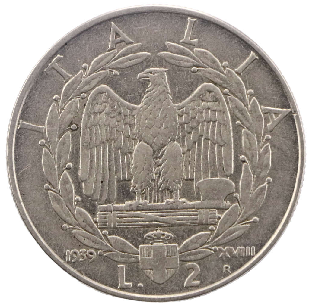 1939 Italy 2 Lire non-magnetic KM#78a