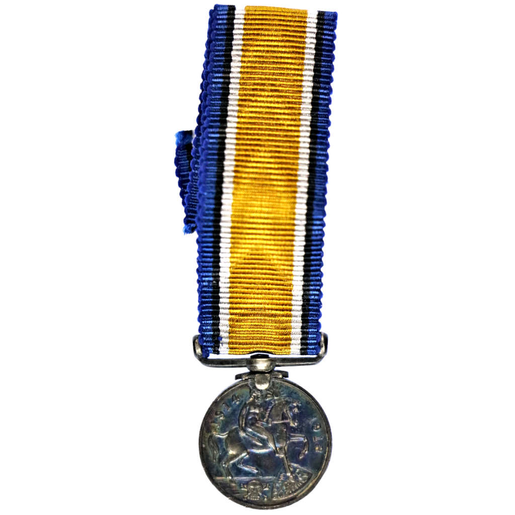 1914-1918 WWI British Silver miniature War Medal with straight swivel Suspender and Ribbon, Lovely d