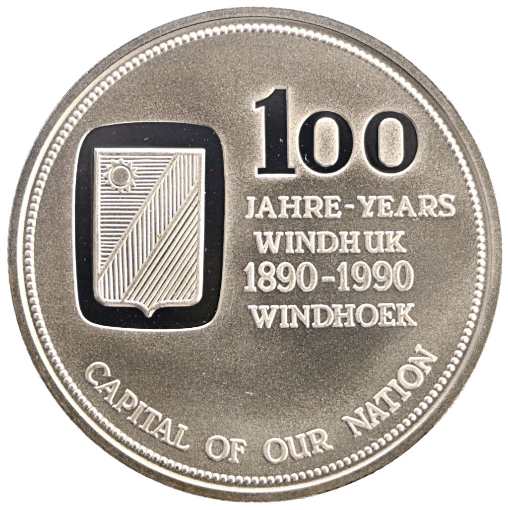 1990 Namibia Proof 100 Year Windhoek .900 Silver medal