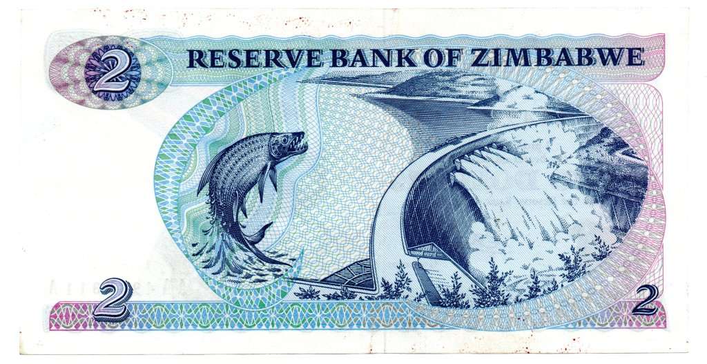 1980 Zimbabwe $2 Pick#1a verticle centre crease