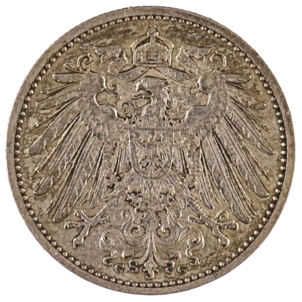 1913-G German Silver 1 Mark, 274k Mintage