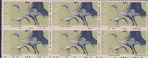 Rep of SA.  50c Cranes. 1975 control block of 6 mint
