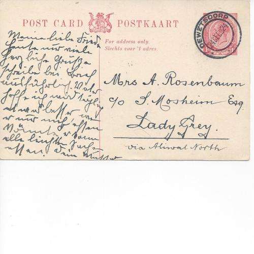 SA UNION 1924.  DEWETSDORP TO LADY GRAY