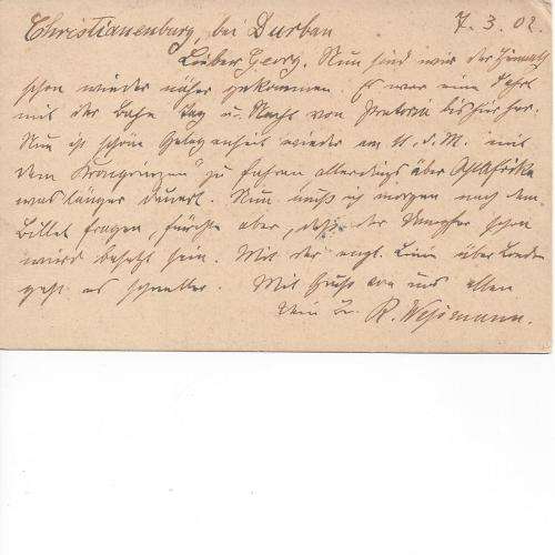 NATAL PS QV 1d. CANCELLED DURBAN 1902. TO FORDON, GERMANY