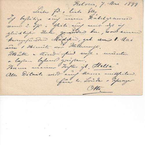 1899 TRANSVAAL/ZAR PS POSTCARD 1d. CANCELLED PRETORIA 8 MAY 1899 TO ANVERS