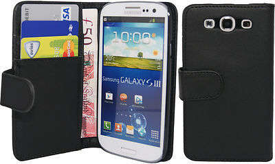 Samsung Galaxy S3 i9300 - Card Holder Slot Black Wallet Flip Cover Case Pouch