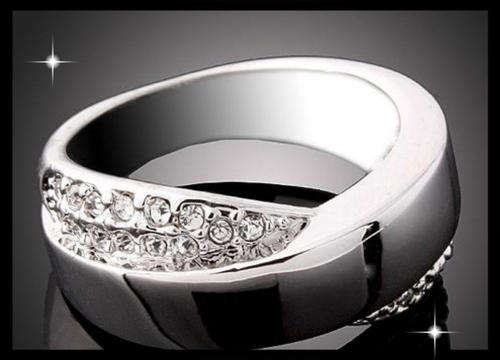 High Quality Glaze & Austrian Crystal Bow The Men Ring White Gold Plated Wedding Ring