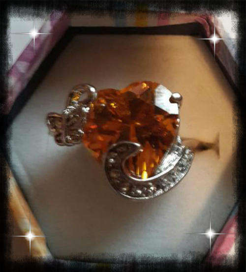 FASHION SILVER HEART SHAPE CITRINE CZ DRESS RING