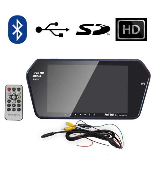 RearView Monitor - Reverse Monitor - 7" Bluetooth LED Rearview Monitor and Media Player