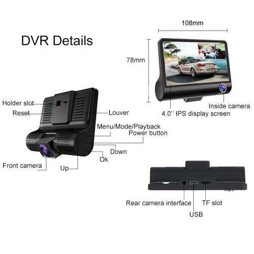 Vehicle Dash Camera - Tri-Camera Vehicle DVR - Tri-Dash Camera(Front; in-car; reverse)