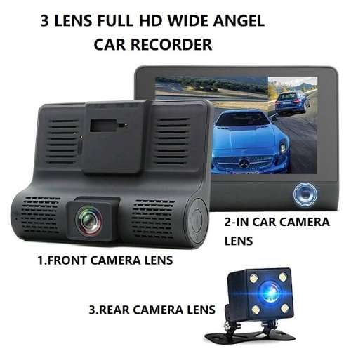 Vehicle Dash Camera - Tri-Camera Vehicle DVR - Tri-Dash Camera(Front; in-car; reverse)