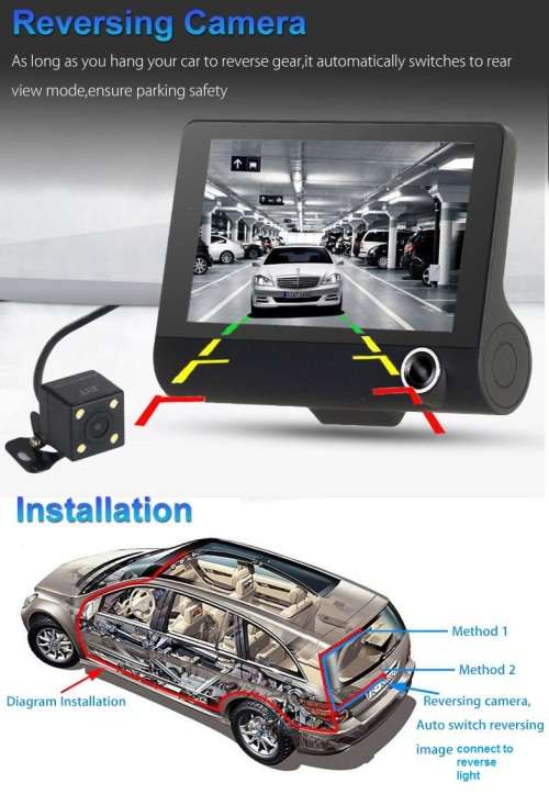 Vehicle Dash Camera - Tri-Camera Vehicle DVR - Tri-Dash Camera(Front; in-car; reverse)