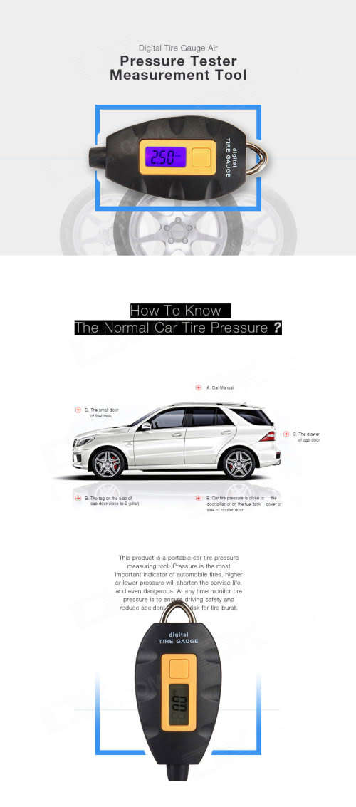 Pressure Gauge - Portable Tyre Pressure Gauge - Digital Keyring Tyre Pressure Gauge