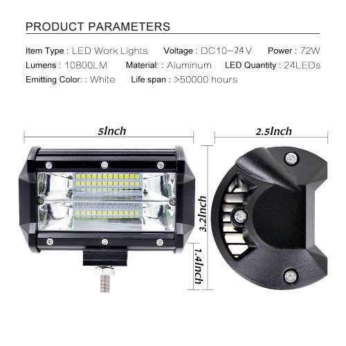 72W 24 LED Bar Light - Hight Brightness New Design 72W 6000K LED Bar Light