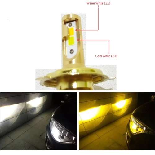 LED Headlight Kit - C6 H4 50W 3pin LED Headlight Kit - Gold H4 50W 12V~24V Duel Colour Headlight