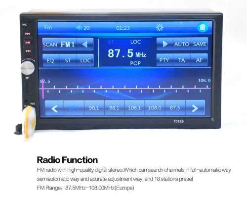 Car Radio - 7" Double Din Touch screen BT/USB/SD/AUX/MP3 Media player