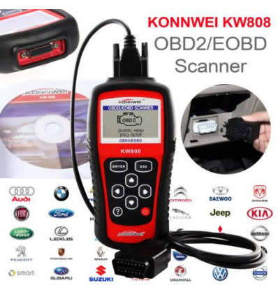 Diagnostic Scanner - Konnwei OBD2/EOBD Scanner - Konnwei KW808 OBD2 Scanner with Software Disc