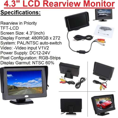 4.3" Reverse Monitor + Reverse Camera Special!!! Long Reverse Camera with LEDs + Monitor