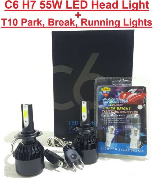 LED Headlight Kit Special!!! C6 H7 55W 2pin 12V~24V LED Head Light Kit + Free T10 LED Lights