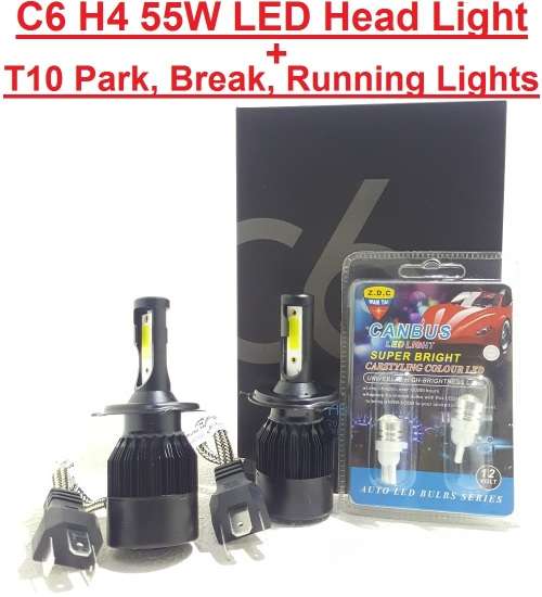 LED Headlight Kit Special!!! C6 H4 55W 3pin 12V~24V LED HeadLight Kit + Free T10 LED Lights