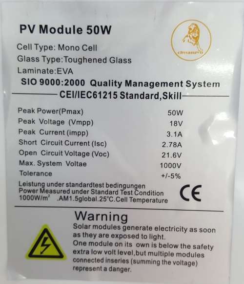 50W Solar Panel - Mono Cell 50W Solar Panel