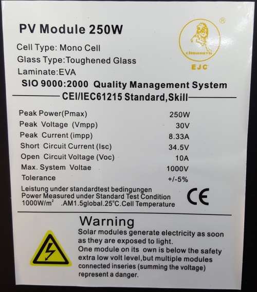 250W Solar Panel - Mono Cell 250W Solar Panel