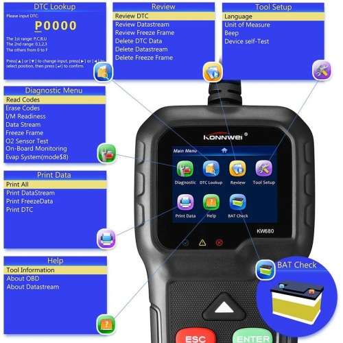 Diagnostic Scanner - Konnwei OBD2/EOBD Scanner - Konnwei KW680 OBD2 Scanner with updateable Software