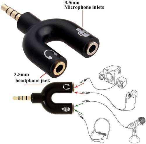 Headset Adapter - 3.5mm Audio U-Adapter - 2 Input 1 Output PC Headset adapter