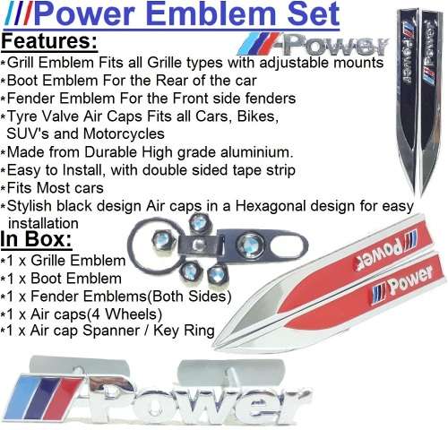 BMW Power Emblem Special!!! Silver BMW Power Badges - Power Emblem Set - M-Power Badge Set