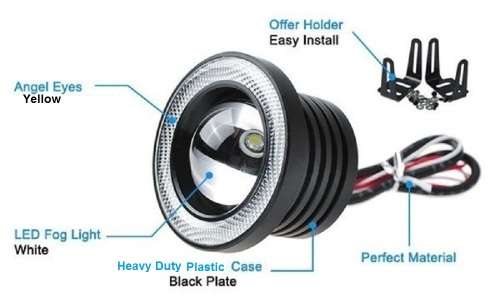 Fog Lights - LED Angel Eye Fog Light - 64mm White Fog + White Angel Right LED Fog Light