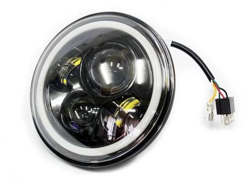 7" Halo Ring Jeep LED H4 Headlight - Universal H4 LED Headlight - 7" 60W 4-in-1 LED Headlight