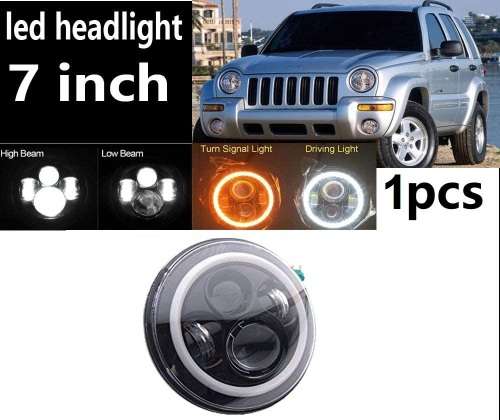 7" Halo Ring Jeep LED H4 Headlight - Universal H4 LED Headlight - 7" 60W 4-in-1 LED Headlight