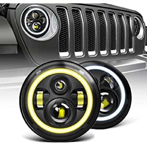 7" Halo Ring LED H4 Headlight Set - Universal H4 LED Headlight Set - 7" 60W 4-in-1 LED Headlight Set