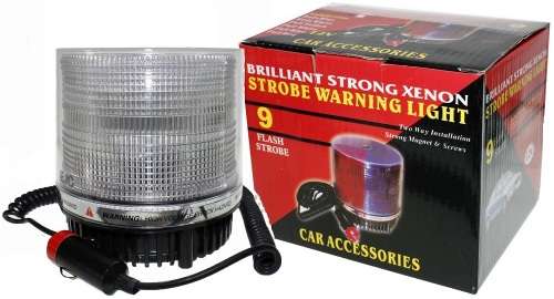 Security Light - Strobe warning Light - White or Amber Magnetic 12V Security Strobe Warning Light