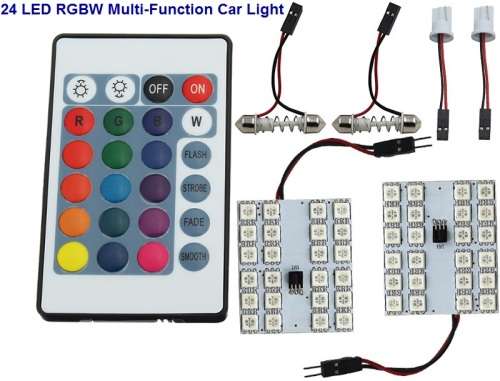 12V 24 LED RGBW Lights - 24 LED T10 Roof Lamps - 12V 24 LED DIY RGBW Interior Auto Lamp