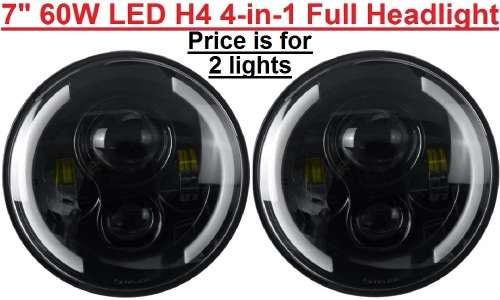 7" Half Ring LED H4 Headlight Set - Universal H4 LED Headlight Set - 7" 60W 4-in-1 LED Headlight Set