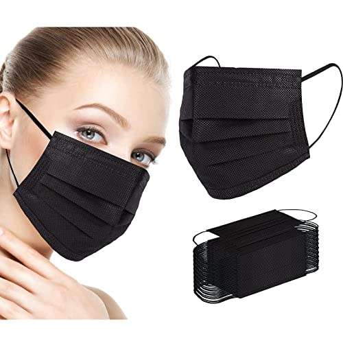 Face Masks - 3 Ply Black Face Masks - Pack of 50 Black Face Masks