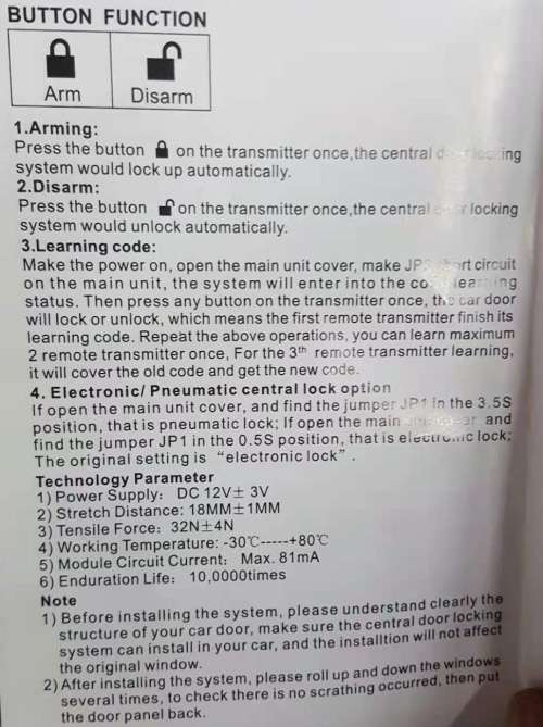 Central Locking System - Universal Central Locking System with 2 remotes