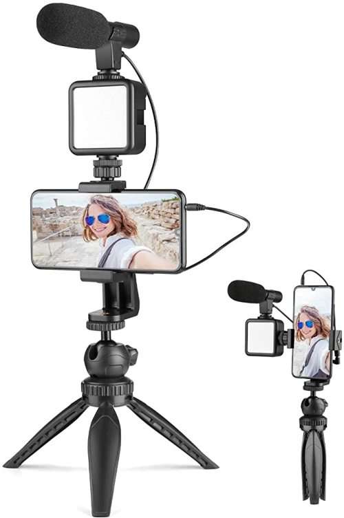 Vlogging Kit - Smartphone and Camera Vlogging Stand With LED Light and Mic