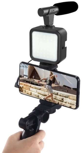 Vlogging Kit - Smartphone and Camera Vlogging Stand With LED Light and Mic