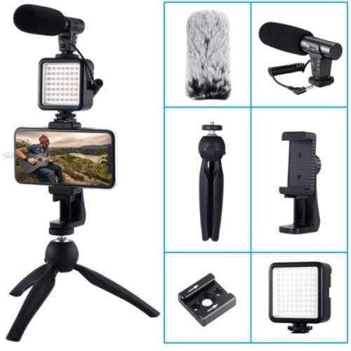 Vlogging Kit - Smartphone and Camera Vlogging Stand With LED Light and Mic